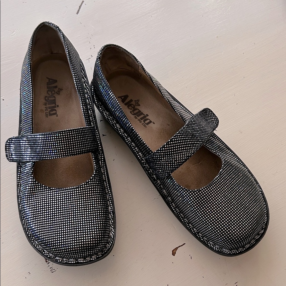 Alegria Black Metallic Mary Jane Flats